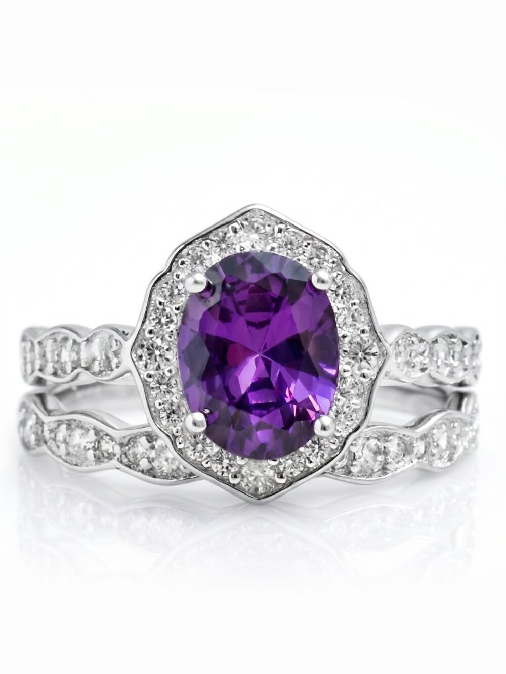 Purple Amethyst gemstone ring set, 925 Sterling Silver Size 9